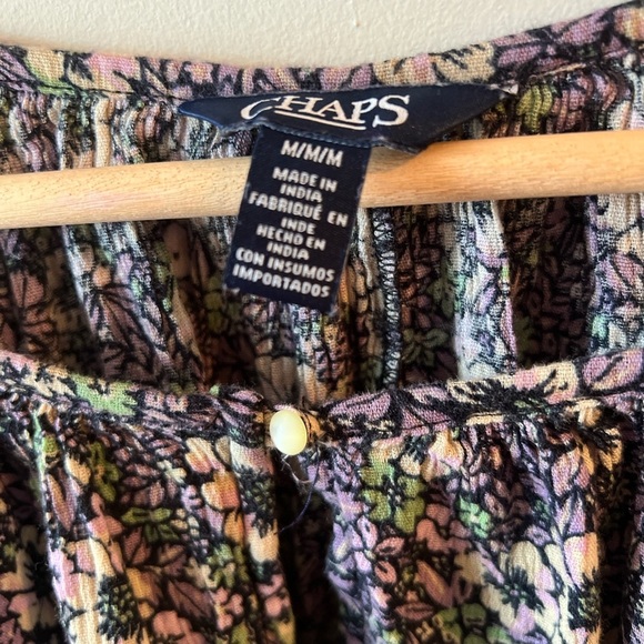 Chaps Floral Cotton Blend Tie Sleeve Long Sleeve Top M - Picture 4 of 11